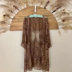 Umgee Brown Floral Lace Kimono